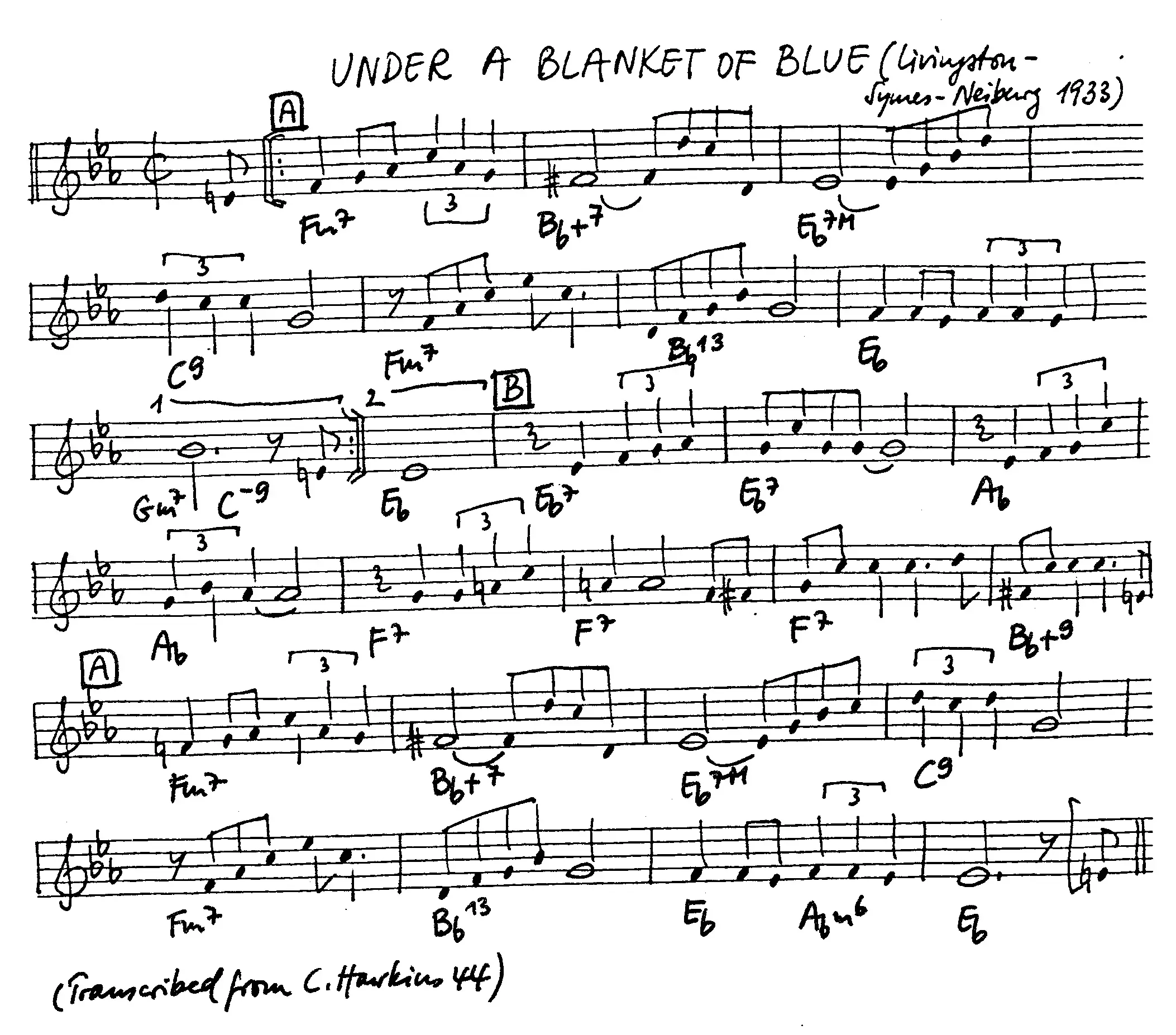 under a blanket free jazz leadsheet - Courtesy of the Jungle Jazz Band